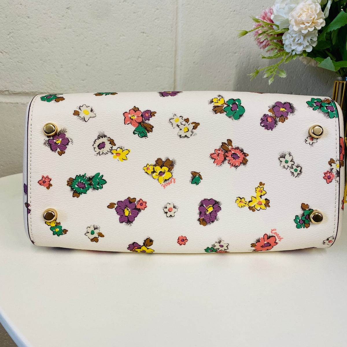 Coach CA229 Rowan Satchel With Spaced Floral Field Print In Gold/Chalk Multi Coach CA229 Rowan Satchel With Spaced Floral Field Print In Gold/Chalk Multi